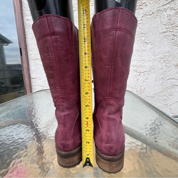 Bueno Casey Burgundy Leather Moto Combat Tall Lace Up Side Zip Boots - Picture 8 of 16
